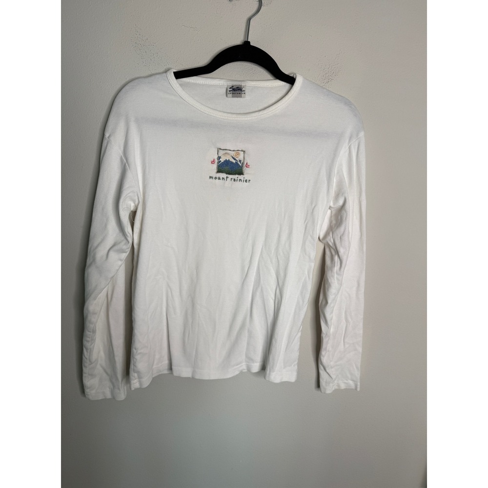 Vintage Women's Small Mount Rainier White Long Sleeve Embroidered‎ Graphic Tee
